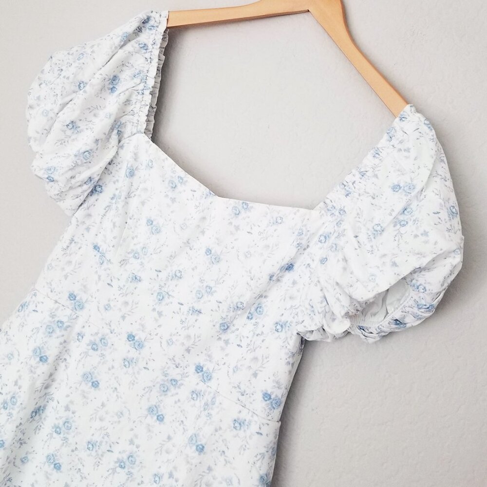 NEW Mi Ami Francesca's Erin Floral Square Neck Mini Dress L White Blue Cottage - Picture 10 of 15